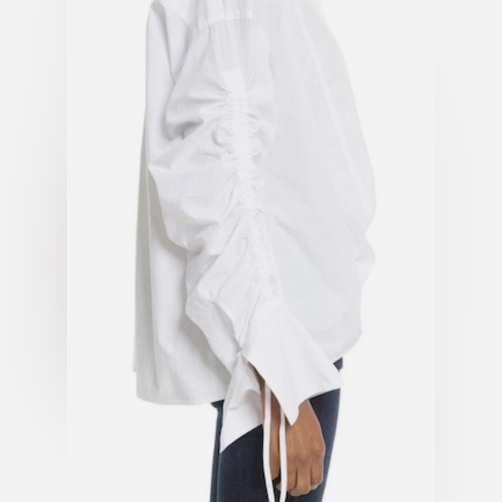 Crisp White Button-Down Shirt white Blouse  cinched sleeves - Picture 3 of 10
